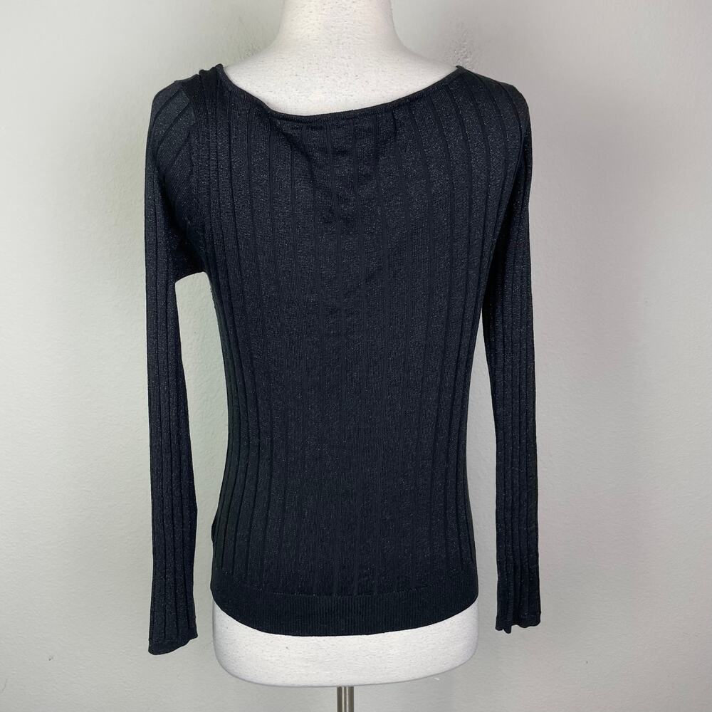 Vintage Y2K Black Sparkle Belldini Sild Blend Ribbed Sweater Top Medium - Picture 7 of 8